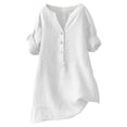 thumbnail image 3 of JYLPZYR T-Shirt for Women Loose Button Shirt Top Stand Solid Color Medium Sleeve Collar Casual Women's Shirt (White,L), 3 of 4