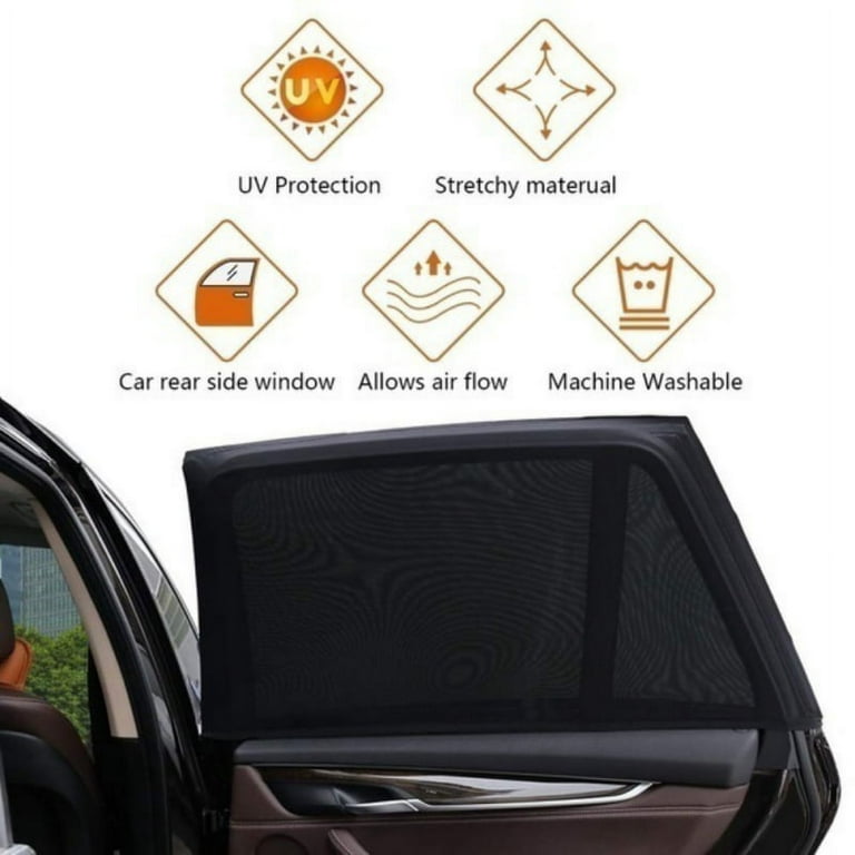 ZEDWELL 2 Pieces Adjustable Car Side Rear Window Sun Shade Black Mesh Car  Cover Visor Shield Sunshade UV Protection,Fit Most of Vehicle 