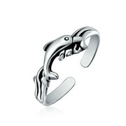 Nautical Dolphin Shape carved Midi Toe Ring for Women for Teen Polished 925 Silver Sterling Adjustable
