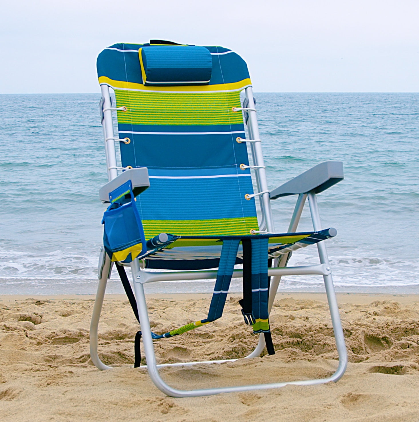Homevative Tall Folding Backpack Beach Chair with Towel Bar High Tide Blue Walmart