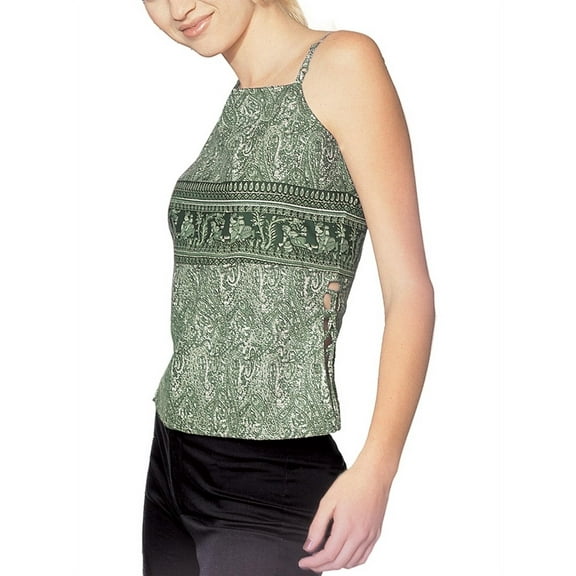 Green Indian Print - Juniors Halter Top - Medium