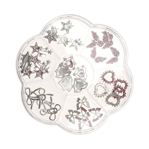 Unique Bargains 1 Set Colorful 7 Grids Rhinestone Nail Supplies Pink