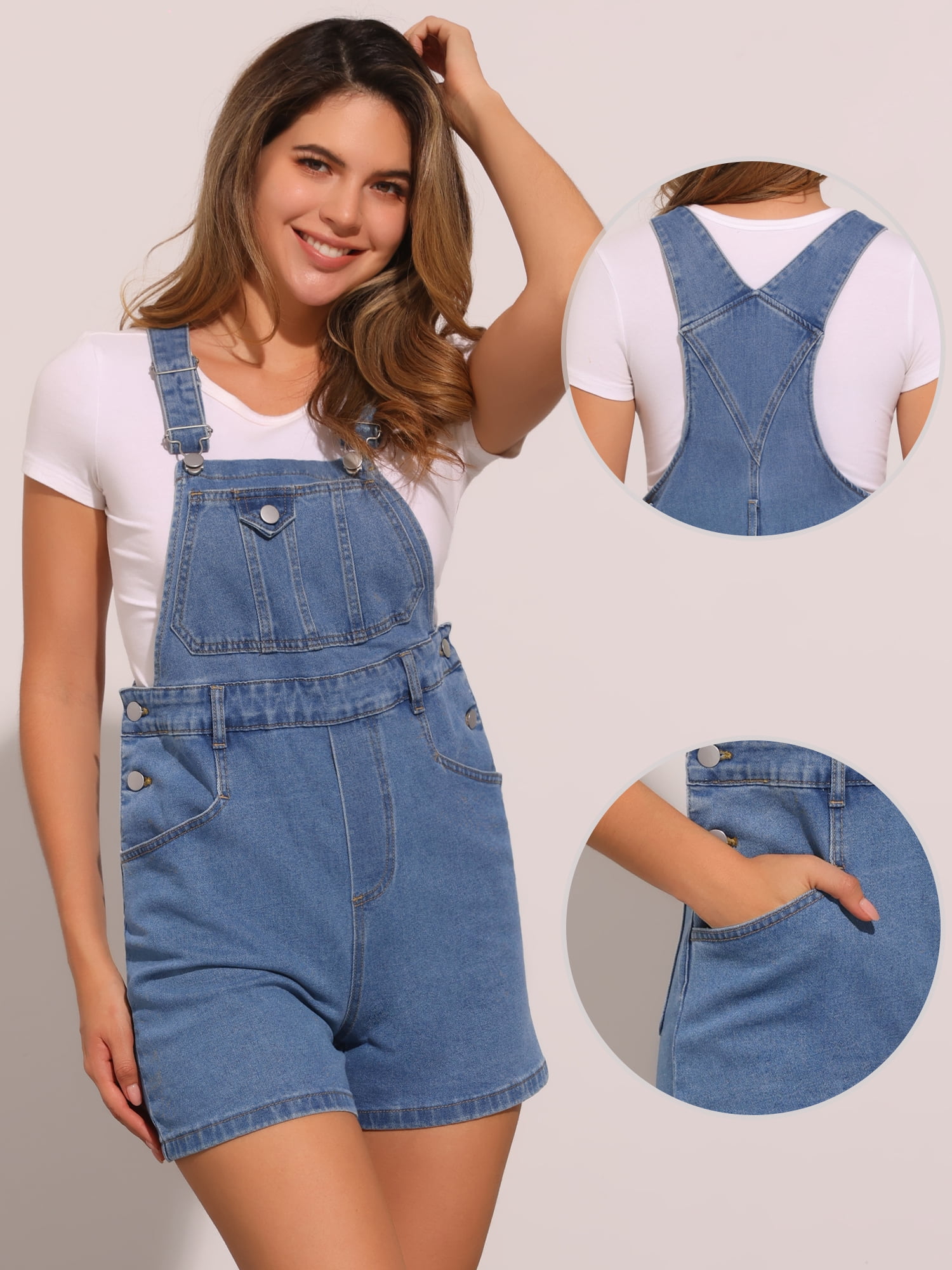 DARING DIVA Women's Casual Adjustable Straps Bib Denim Romper M Sky Blue