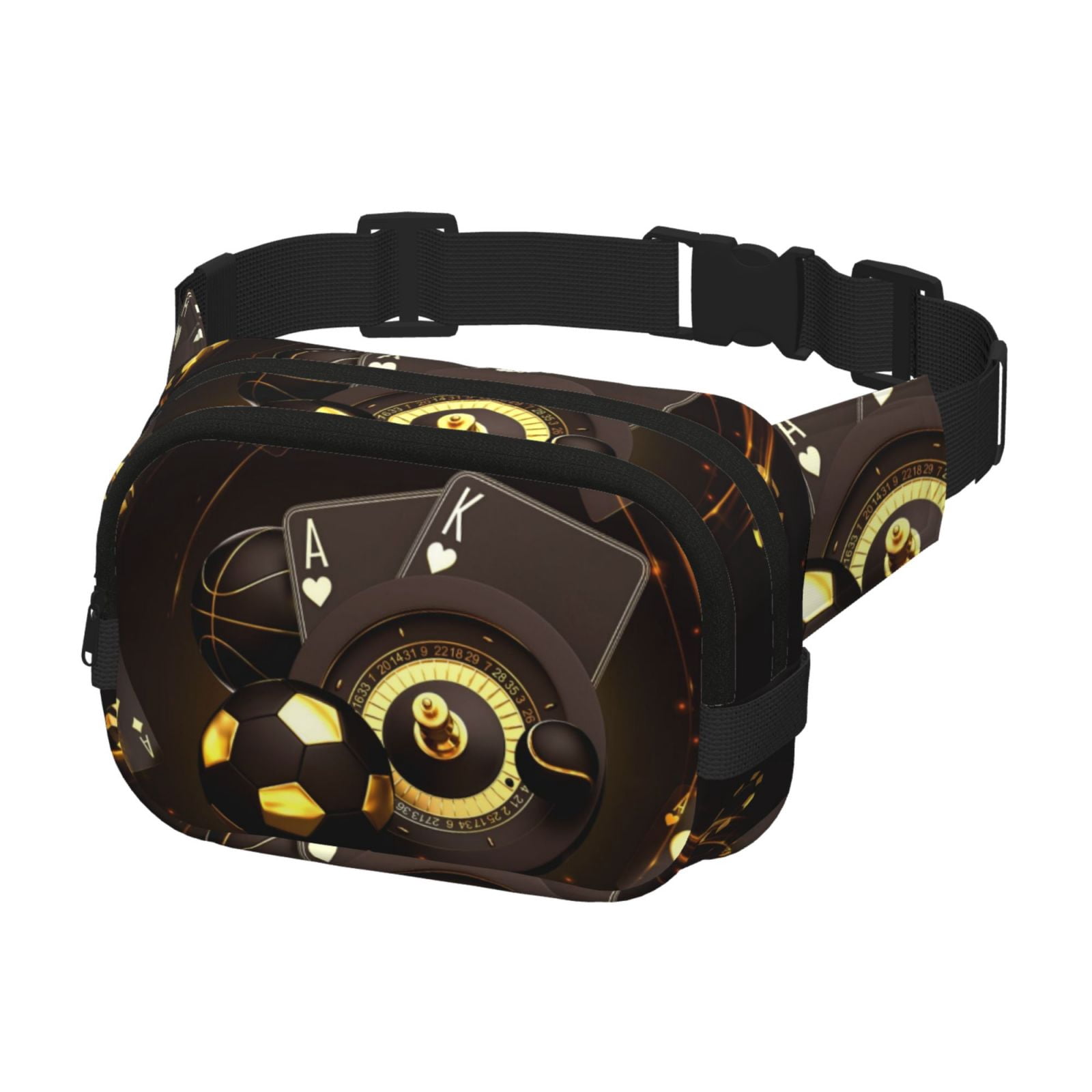 Picia Casino Card Soccer Print Square Double-Layer Waist Bag Mini Adjustable Waist Belt Bag Exercise Running Travel Hiking
