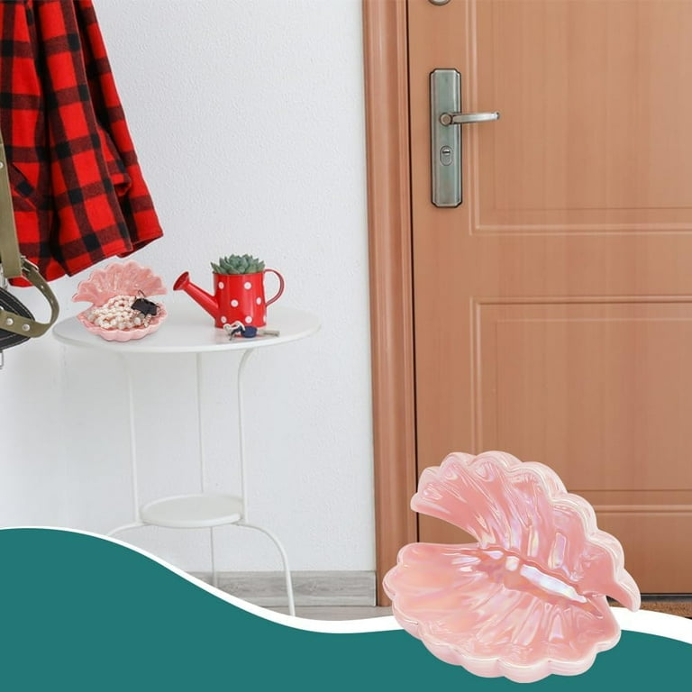Pink Shell Ceramic Jewelry Tray – Ocean Themed Ring Holder, Earring Organizer, Decorative