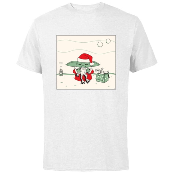 Star Wars Grogu Santa Costume with Holiday Christmas Cookies - Short Sleeve Cotton T-Shirt for Adults - Customized-White