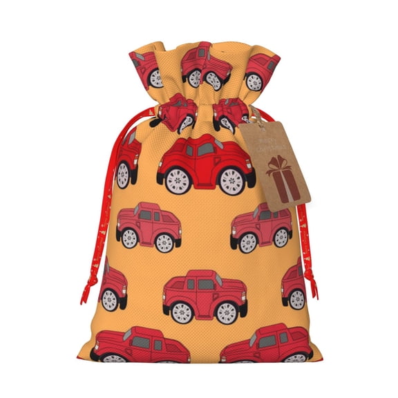 Xecao Red Cars Print Burlap Gift Bags with Drawstring and Gift Tags, Gift Bags, Burlap Bags, Jute Bags for Party, Christmas, DIY Craft Bags-Small