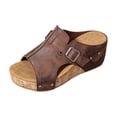 thumbnail image 2 of EKVAHL Women's Wedge Walking Slides, Cork Platform Orthopedic Sandals, Arch Support Wide Width Open Toe Beach Summer Daily Casual Walking Sandals Brown, 2 of 5