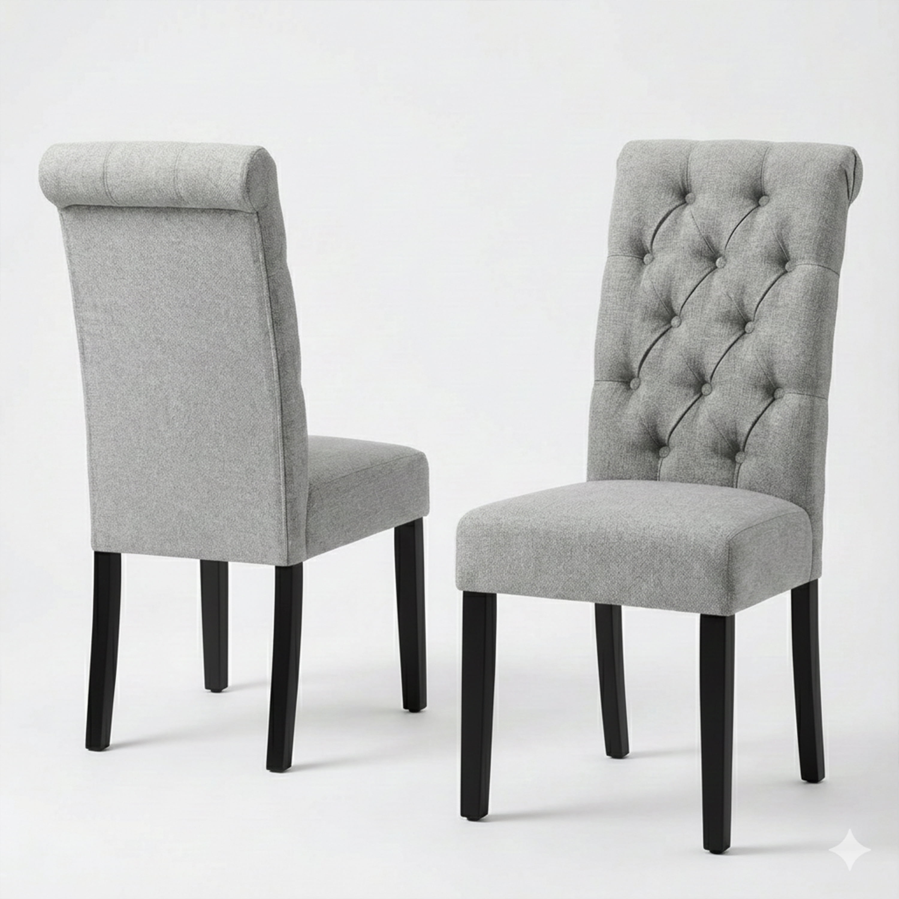 Natalie Roll Top Tufted Grey Linen Fabric Modern Dining Chair (Set of 2)