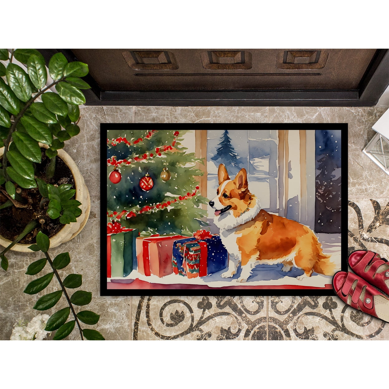 Carolines Treasures DAC2638MAT 0.15 x 18 x 27 in. Corgi Cozy Christmas Doormat