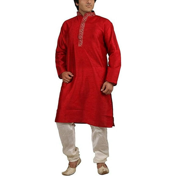 Royal Kurta Men's Silk Blend Embroidered Kurta Churidar Set
