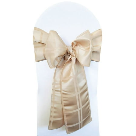 

Wedding Linens Inc. (5pcs) 7.5 x 108 Plaid Checkered Pattern Design Polyester Jacquard Chair Sashes Chair Bow Ties - Champagne