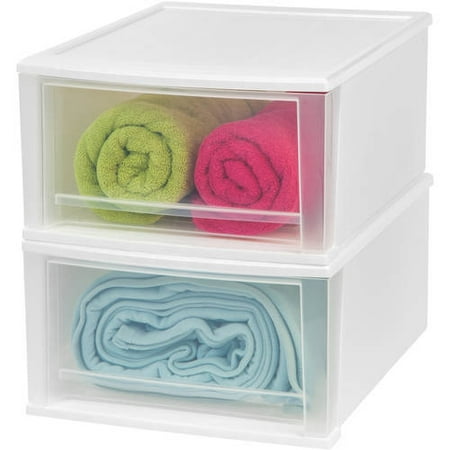 Iris Usa 32 Quart Plastic Stacking Storage Box With Drawer 2 Pack