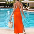 thumbnail image 5 of Solid Color Casual Dress for Women Lighweight Side Slit Dresses Crochet Knit V Neck Cami Dress Maxi Beach Cover Up Dress Summer Vacation Oufits Orange Free Size, 5 of 5