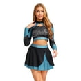 thumbnail image 4 of Aislor Womens Shiny Rhinestone Cheerleading Uniform 2 Piece Set Long Sleeve Crop Top & Skirt For Dance Sky Blue M, 4 of 6