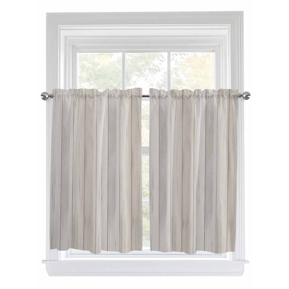 Kitchen Curtains 45 Inches length, Beige Window Treatment Curtain Drapes, Farmhouse Simple Abstract Striped Wooden Grain Lightweight Window Panels for Living Room Bedroom, 52"x45", 2 Panels