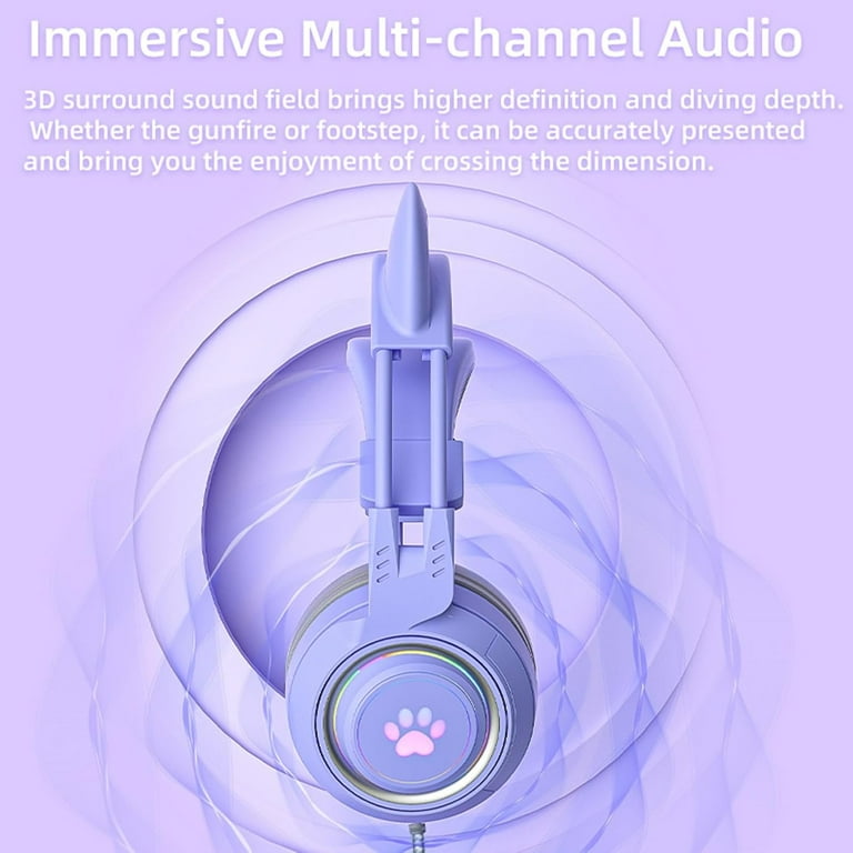 BoLi Cat Ear Headphones Pink Gaming Headset with Mic for Switch