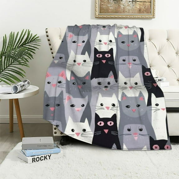 JRXY Cat Throw Blanket Flannel Ultra-Soft Micro Blankets for Women Men Gift for Sofa Chair Bed Office Home White