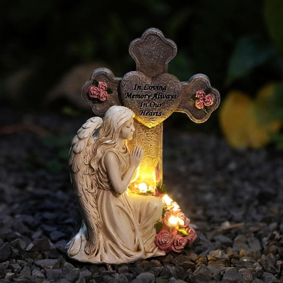 Solar Angel Statue for Grave, Praying Angel Figurines Garden Statues Outdoor Waterproof, Resin Decor Memorial Statue for Garden Yard Lawn Grave Cemetery Decor, Memorial Gifts for Loss of Loved One