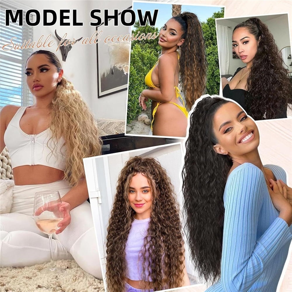 26" Claw Clip Ponytail Hairpieces for Women Synthetic Long Wavy Curly Pony Tails Hair Extensions