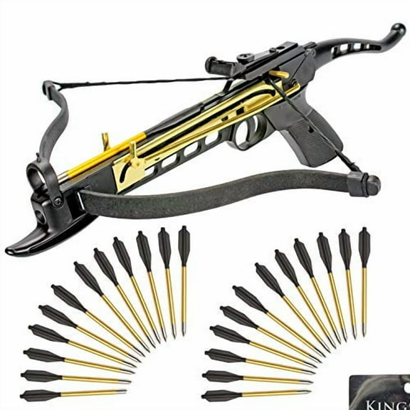 Self-Cocking Crossbow Bundle with Adjustable Sights, Spare Crossbow String and Caps, 27 Aluminim Arrow Bolt Set