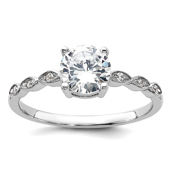 925 Sterling Silver Rhodium Plated Fancy Cubic Zirconia Engagement Ring Size 6 1.6mm Wide Engagement Ring for Women