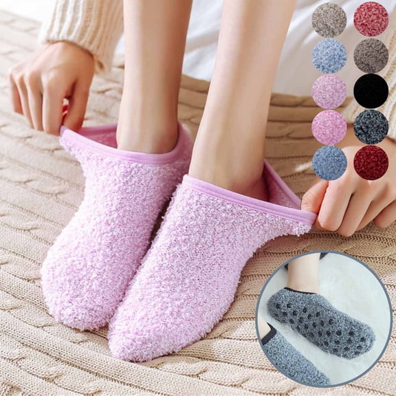 FRSASU Women's Cozy Winter Fuzzy Socks with Grip Anti Slip Fluffy Plush House Warm Ankle Socks Watermelon Red