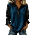 thumbnail image 2 of ClodeEU Womens Color Blocked Faux Sequins Long Sleeve Lapel Button Loose Sweatshirts Blue,Womens Plus M, 2 of 6