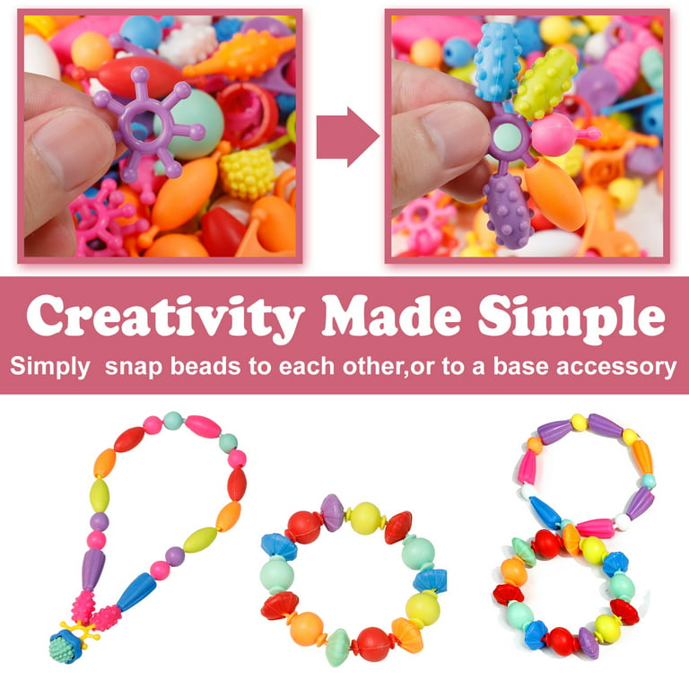 Happytime Snap Pop Beads Girls Toy DIY Jewelry Marking Kit Fashion Fun for  Necklace Ring Bracelet Art Kids Crafts Birthday Fun Gifts Toys for 3, 4, 5