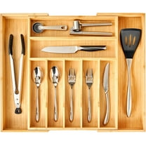 Luxury Bamboo Kitchen Drawer Organizer - Silverware Organizer, Utensil Holder & Cutlery Tray Drawer Dividers for Flatware (9 Slot, Natural)