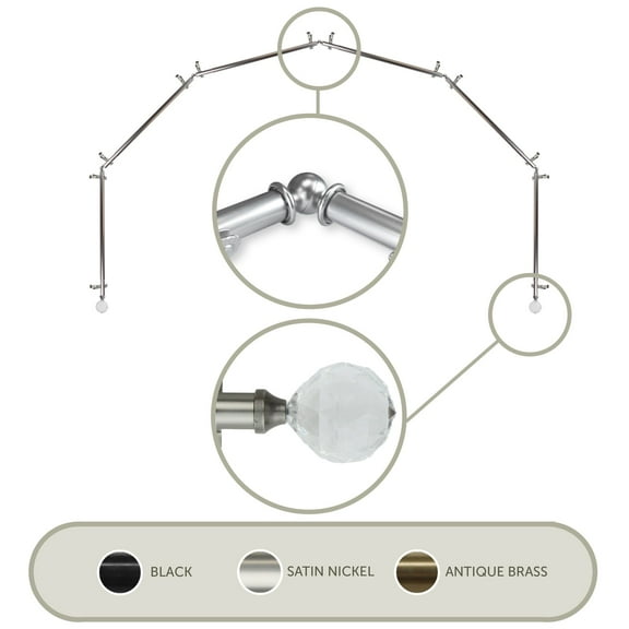 263" Silver Solid Contemporary 6-Sided Bay Window Curtain Rod