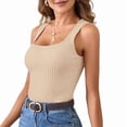 thumbnail image 2 of Women'S Summer Square Neck Casual Ribbed Knit Sleeveless Tank Top Apricot L, 2 of 6