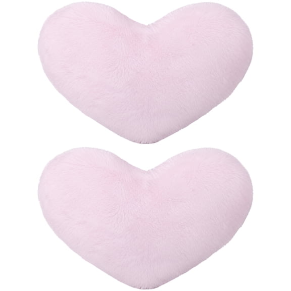 2 Pcs Heart Pillows, Decorative Throw Pillows For Bed, Soft Faux Rabbit Fur, PP Cotton Filled, 13 x 9.8 in / 33 x 25 cm, little one Pink Heart Pillow for Room Decor, Valentine's Day
