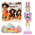 thumbnail image 3 of Cute Traditional Rabbit Wooden Nutcracker 10 Inch Easter Wood Decorative Bunny Figurine Ornament for Spring Home Decor Collectible Gifts (Pink), 3 of 10