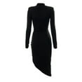 thumbnail image 3 of Seyurigaoka Women  Twist Knot Dress,Irregular Solid Color Long Sleeve Round Neck Slit One-Piece, 3 of 6
