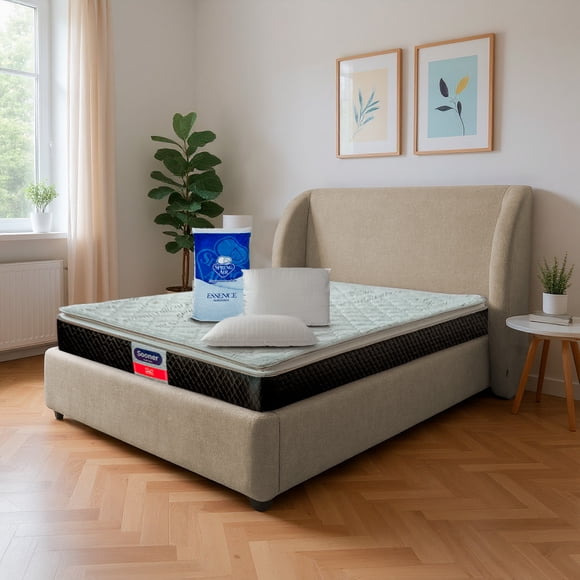 Set Cama Matr. Infinity con colchón Sooner matr. + Almohadas peach regalo