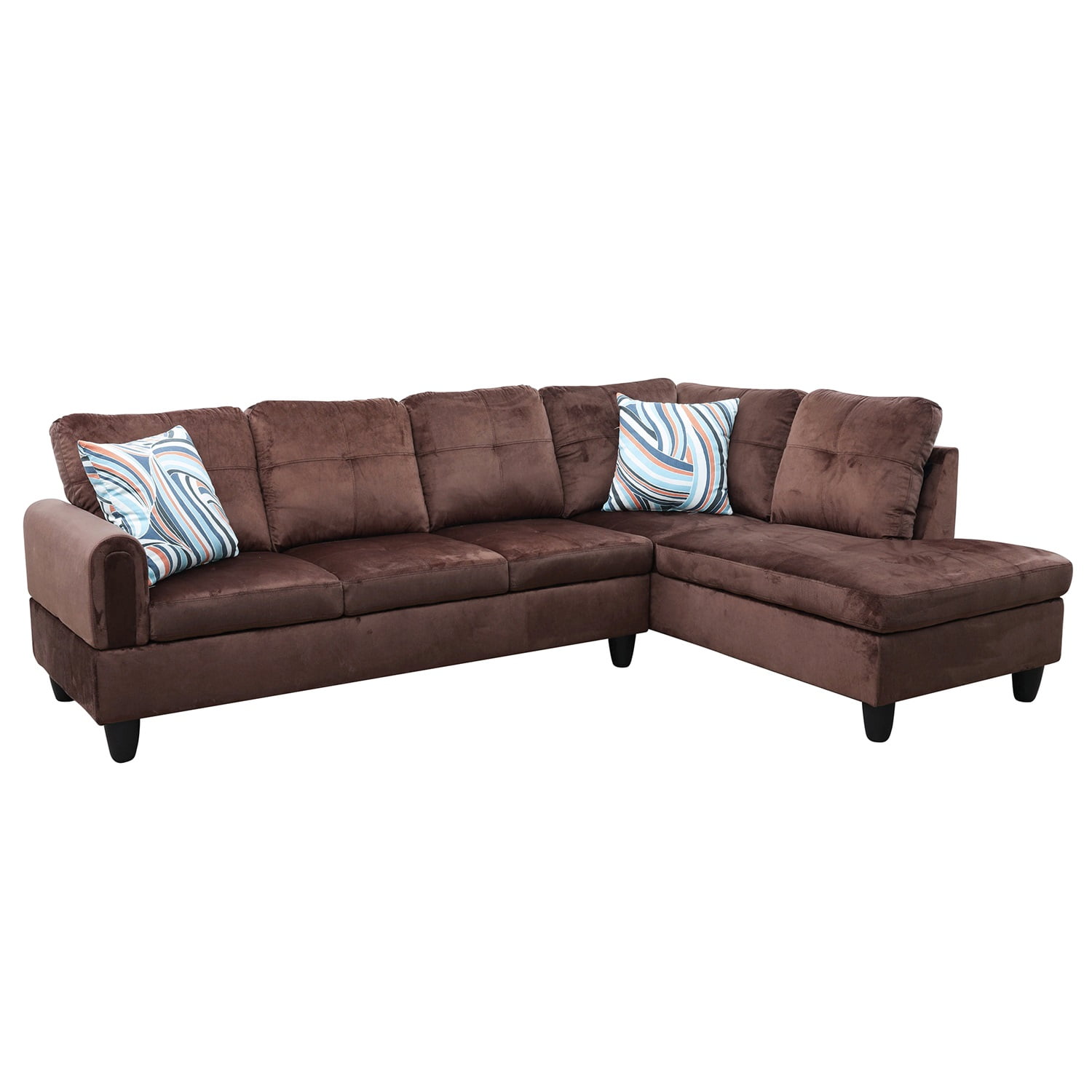 Hommoo Flannel Living Room Furniture Sets, 4-Seat Couches and Sofa Set, L Shaped Couch Set Sectional Sofa Set for Home, Apartment, Dorm, Chocolate(No Ottoman)