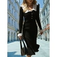 thumbnail image 4 of Womens Elegant Trendy Long Sleeve V Neck Maxi Dresses Flowy Pleated Formal Dresses with Belt, 4 of 5