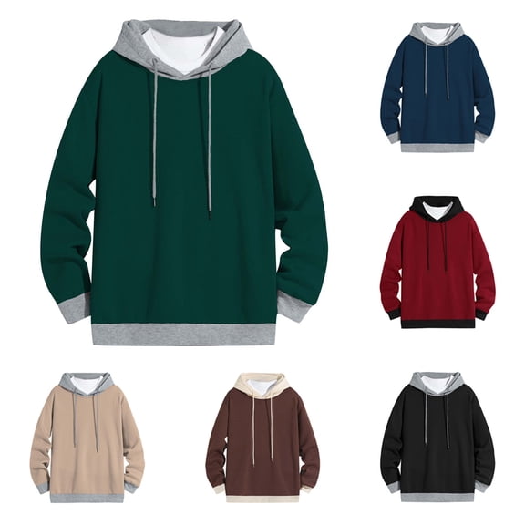 KeShDi Long Sleeve T Shirt Men Men Color Block Long Sleeve Hoodie Pullover Hoodie Sports Shirt Coffee 2X