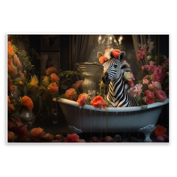 Stupell Industries Glam Zebra Bathing with Florals Wall Plaque Art, 15 x 10, by Lazar Studio