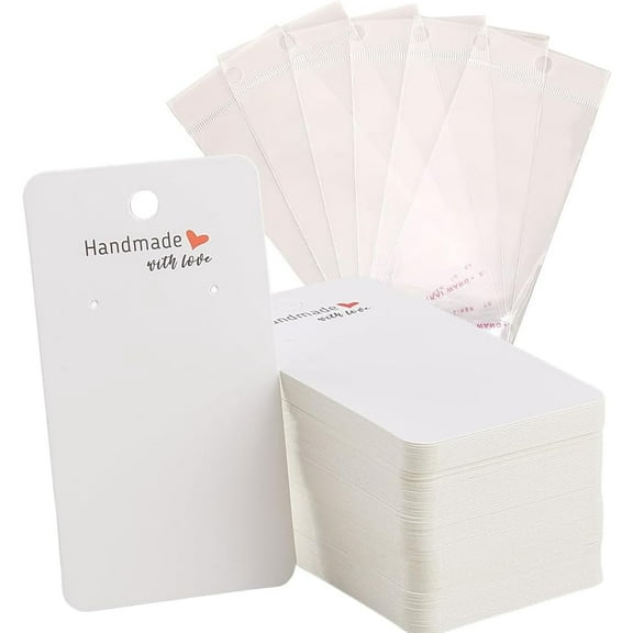 100Pcs Earring Display Cards Earring Holder Cards with 100Pcs Self-Seal Bags Bulk Jewelry Cards White Earring Cards Hanging Earring Kraft Paper Tags for Jewelry Display Ear Studs 2x3.5Inch