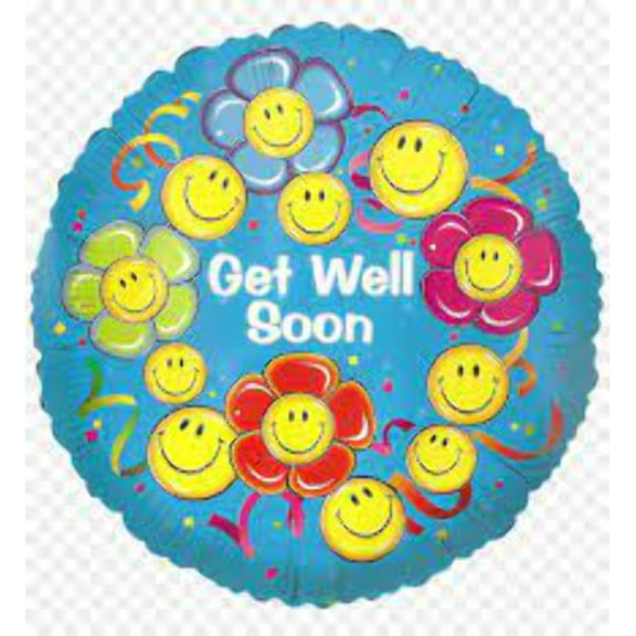 Get Well Soon Smiley Flowers 30 Inch Foil Mylar Balloon [17348]