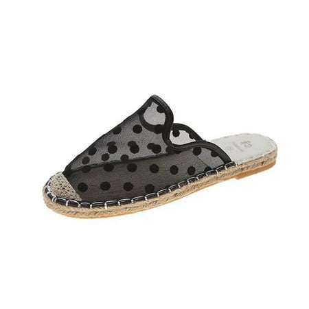 

GNEIKDEING Women s Rope Flat Casual Large Mesh Polka Dot Roman Sandals Women s slipper Black 40 Gift on Clearance