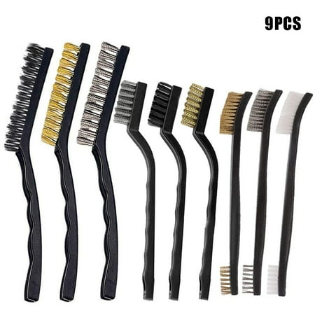 

Wire Brush Set Scratch Brush Set for Cleaning Welding Slag Rust and Dust Curved Handle Stainless Steel and Brass Black 9-Pack