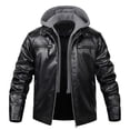 thumbnail image 2 of Sevevn Men Faux Leather Jacket Full Zip Up Detachable Knit Hood Regular Fit Faux Leather Fabric Chest Zip Pocket Side Zip Pockets Straight Cuffs For Casual Wear, 2 of 7