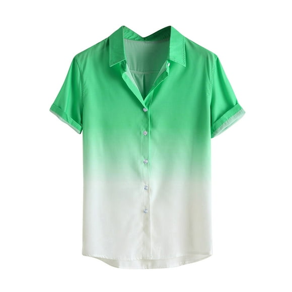 FAIWAD Men's Gradient Shirts Short Sleeve Button Down Lapel Tops Summer Casual Lightweight Breathable Shirts