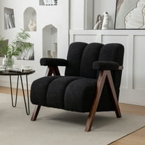 DRKAT Mid Century Modern Accent Chair with Solid Wood Frame, Boucle Upholstered Living Room Chairs with Thick Cushion, Comfy Tufted Arm Chair for Bedroom, Black