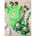 thumbnail image 2 of Coduop Newborn Baby Girls Jumpsuit Short Sleeve Bodysuit and Fruit Suspender Skirt Outfit Set, 2 of 9