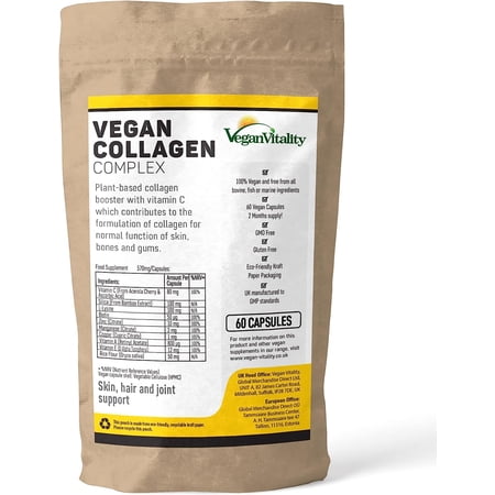 Vegan Collagen Supplement with Vitamin C and Biotin, for Hair, Skin and Nails, 2 months supply
