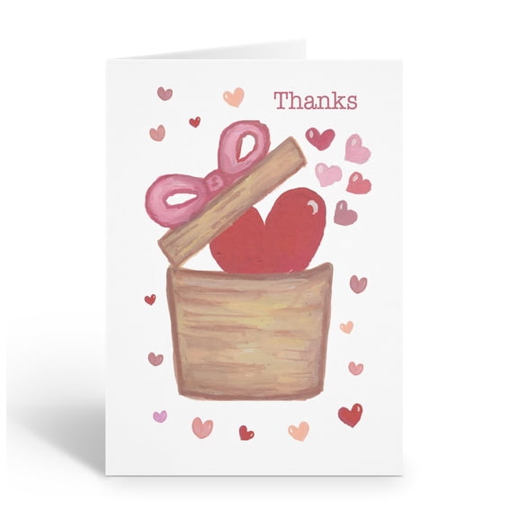Stonehouse Collection | Thank You Red Heart in a Basket Note Card | 10-Pack Blan